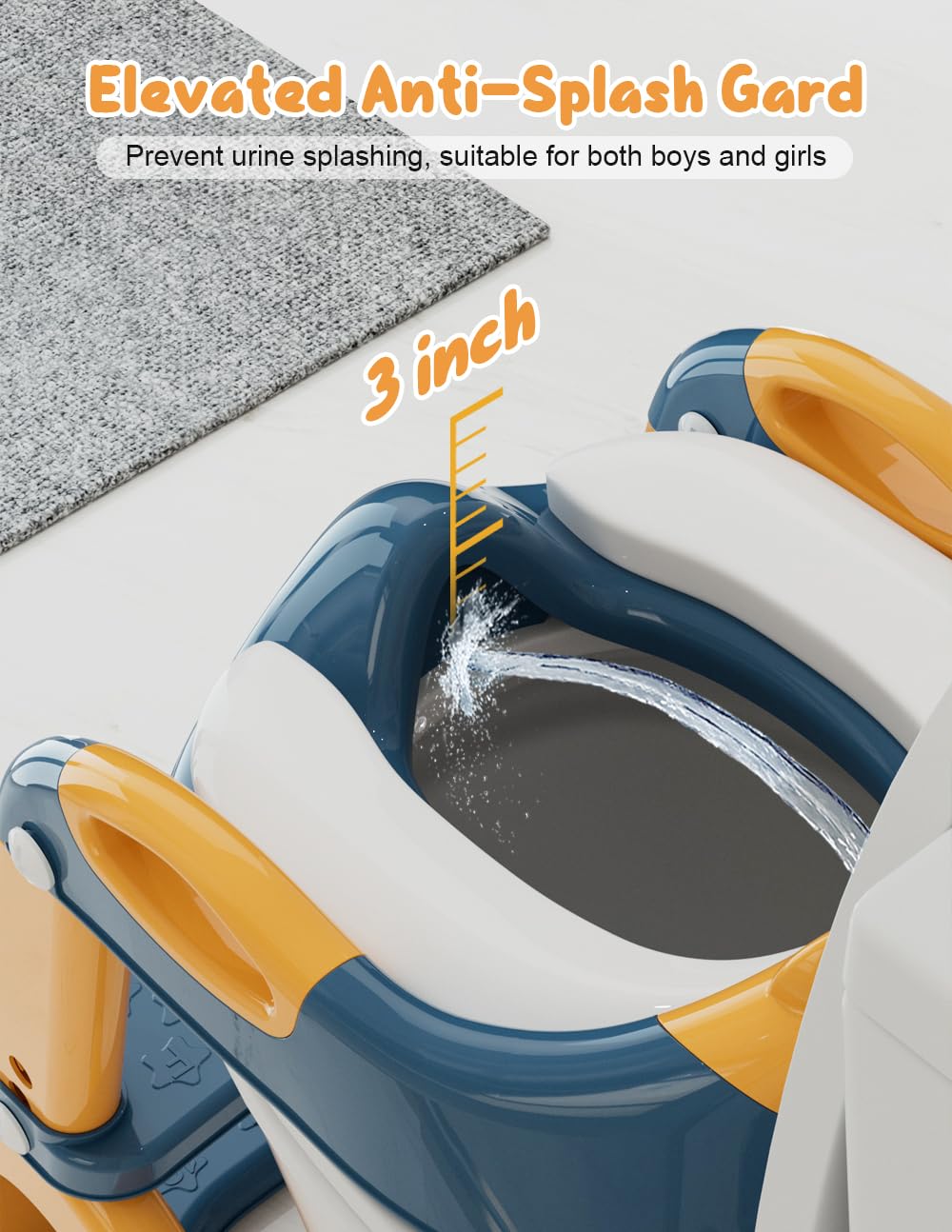 Bonbay potty seat splash-guard helps contain spills during potty breaks.