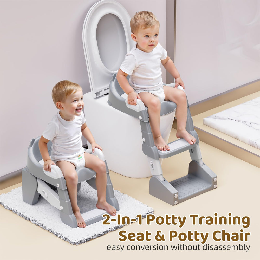 Bonbay potty seat with step stool ladder for independent bathroom routine.