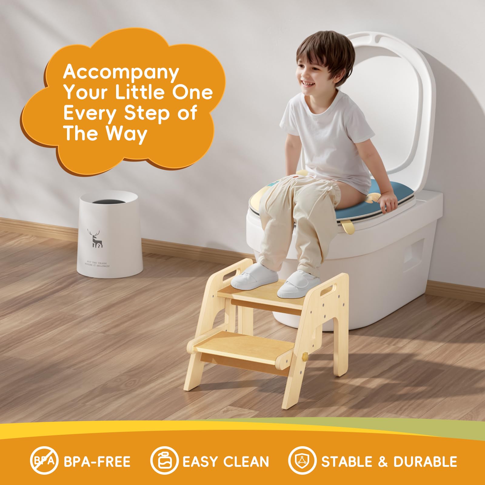 Bonbay toddler step stool easy to move between rooms.