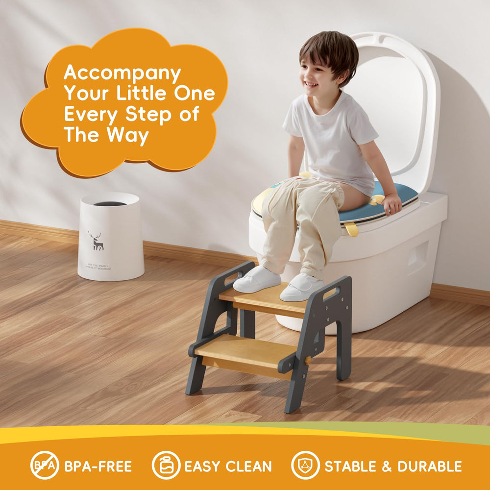 Bonbay Toddler Step Stool navy blue easy assembly illustrates quick setup in minutes.