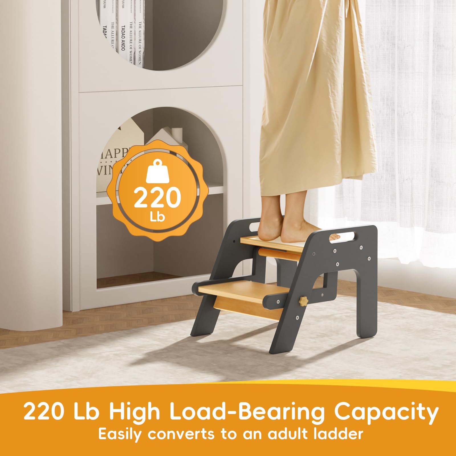 Bonbay Toddler Step Stool navy blue safety features showcase anti-tip feet and durable build.