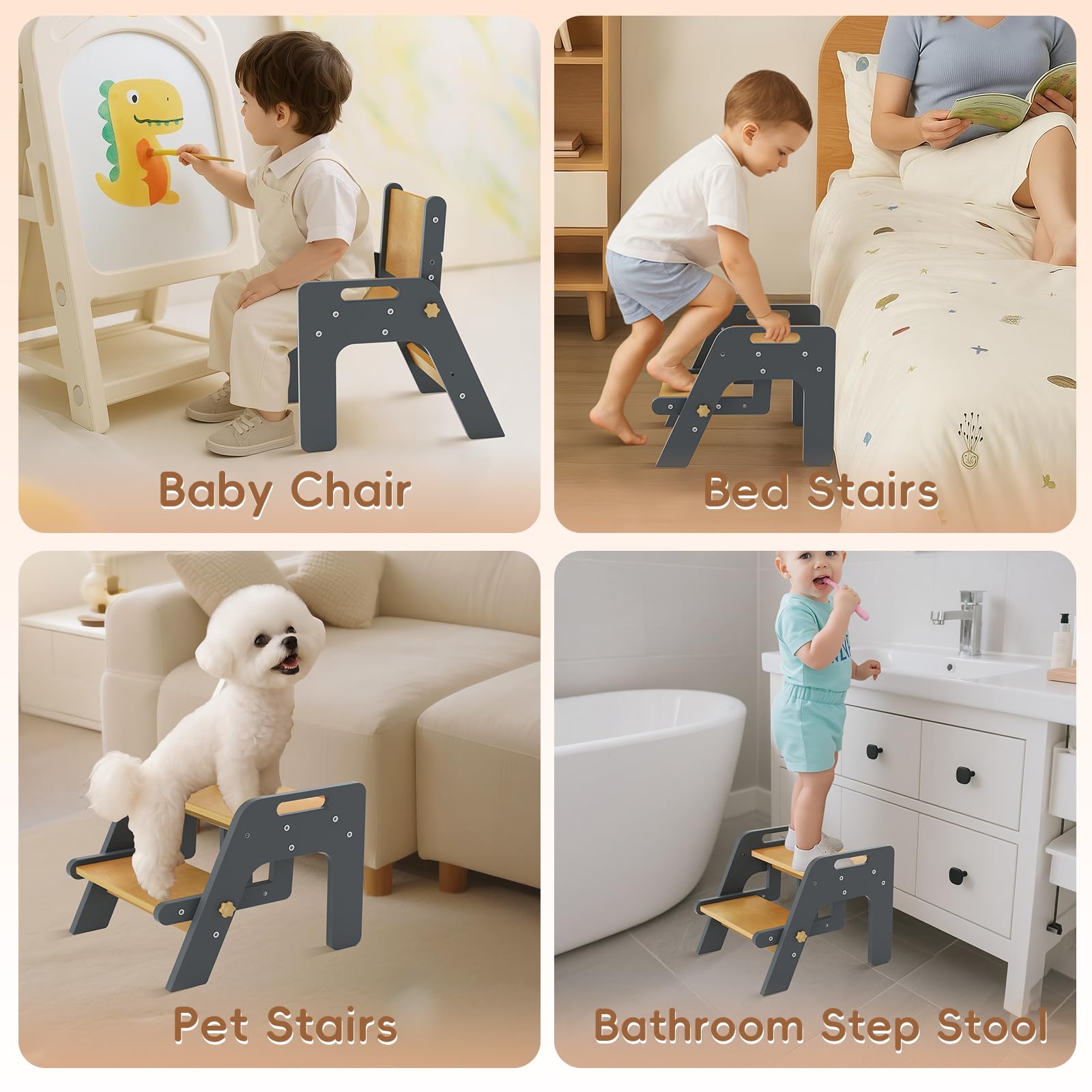 Bonbay Toddler Step Stool navy blue storage shows compact footprint for tidy spaces.