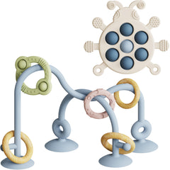 Bonfaran baby Montessori toy rollercoaster suction on high chair surface for sensory exploration.