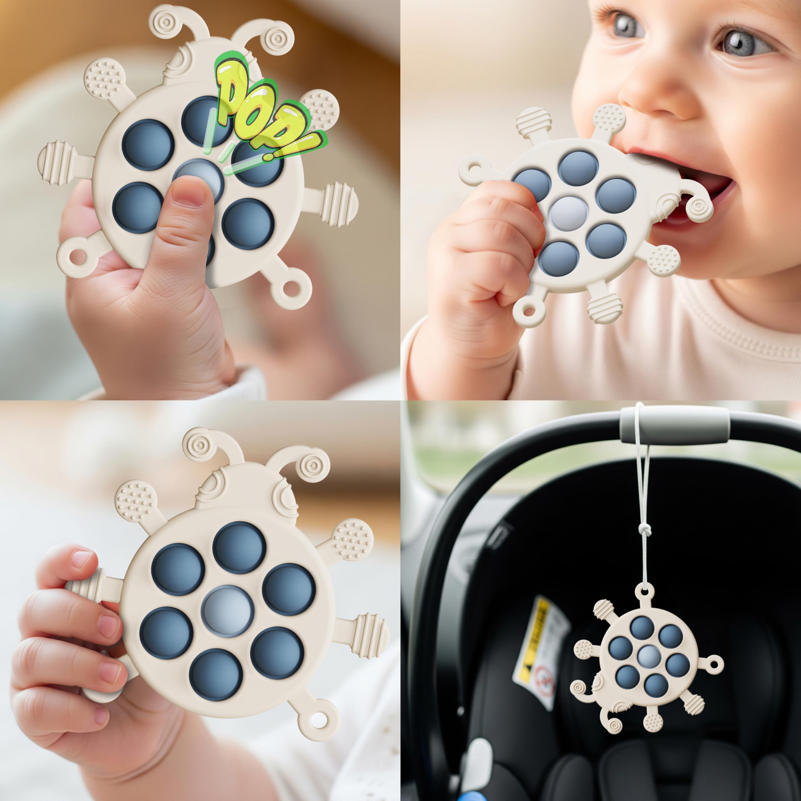 Bonfaran car seat toy skyblue provides engagement during rides and outings.