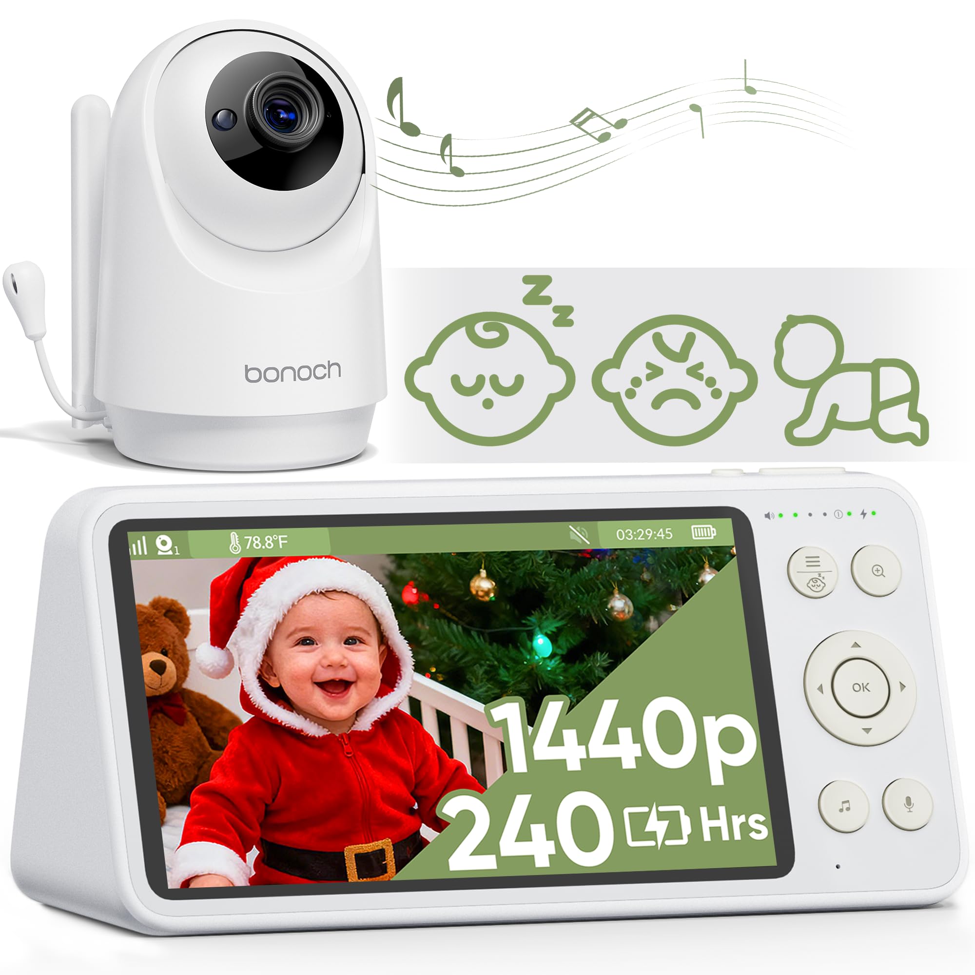 bonoch 1440p baby monitor display for crisp day/night viewing