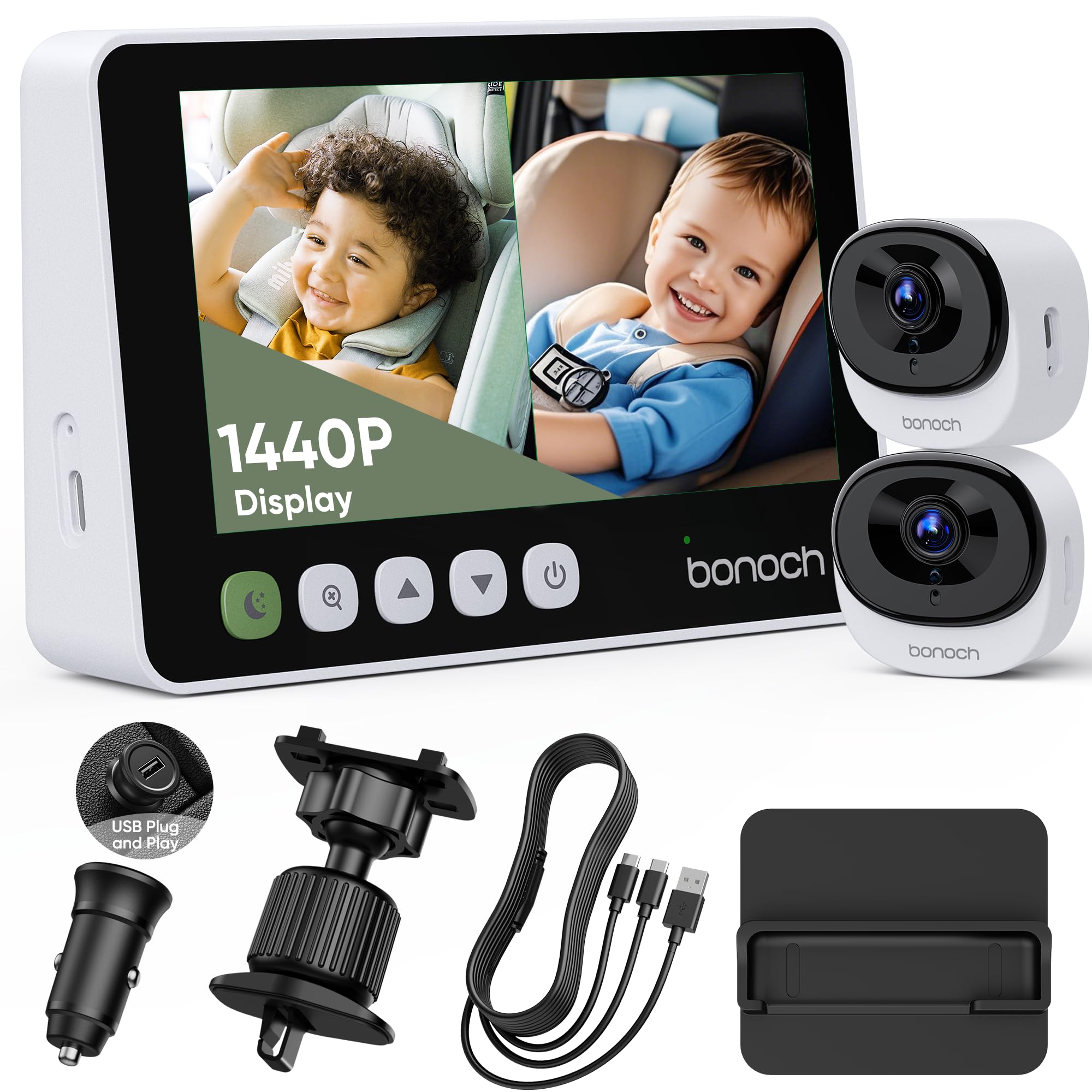 bonoch 5-inch 1440p display shows crystal-clear road view for parents