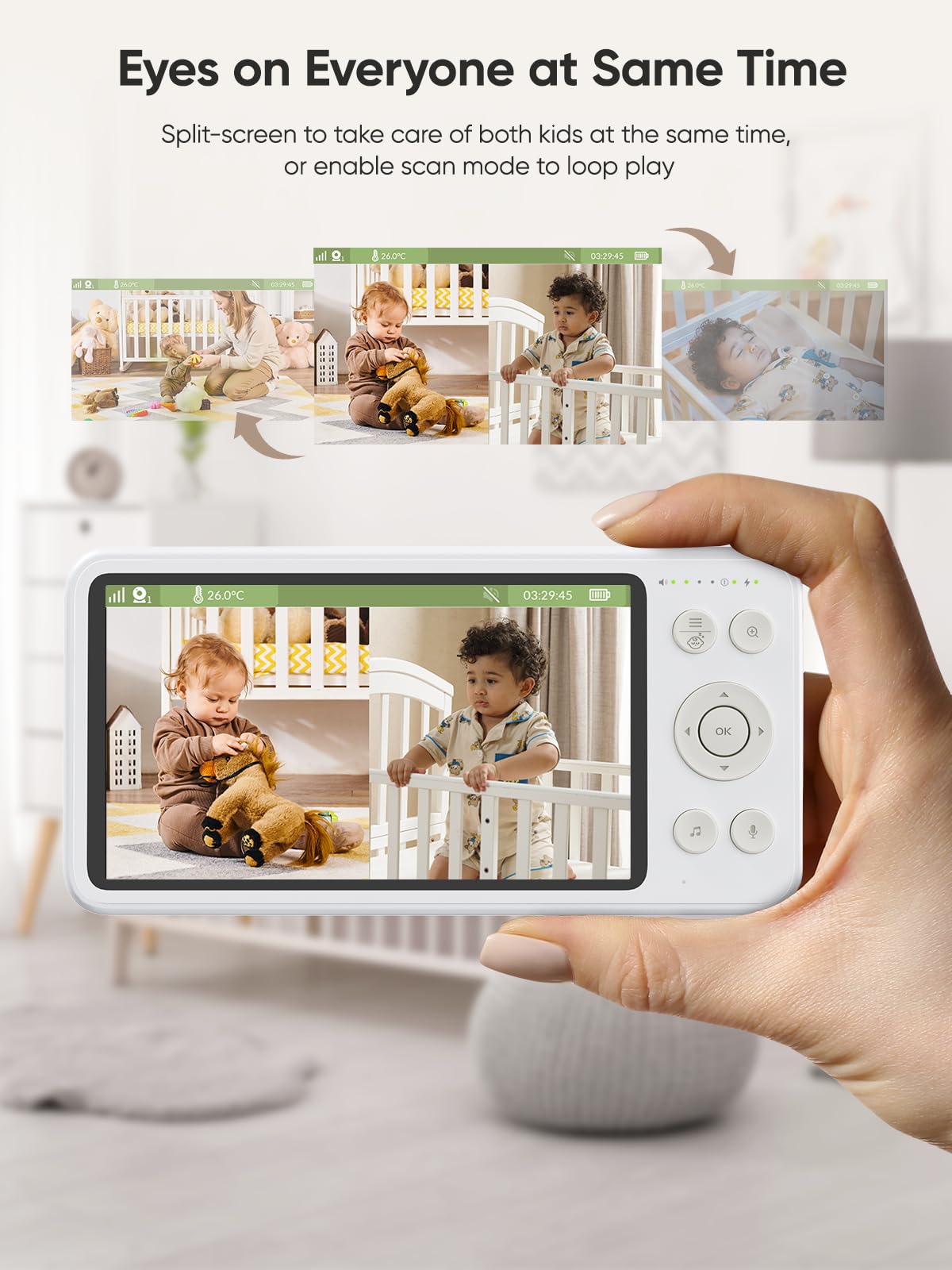 bonoch add-on camera white noise and lullabies support soothing routines.