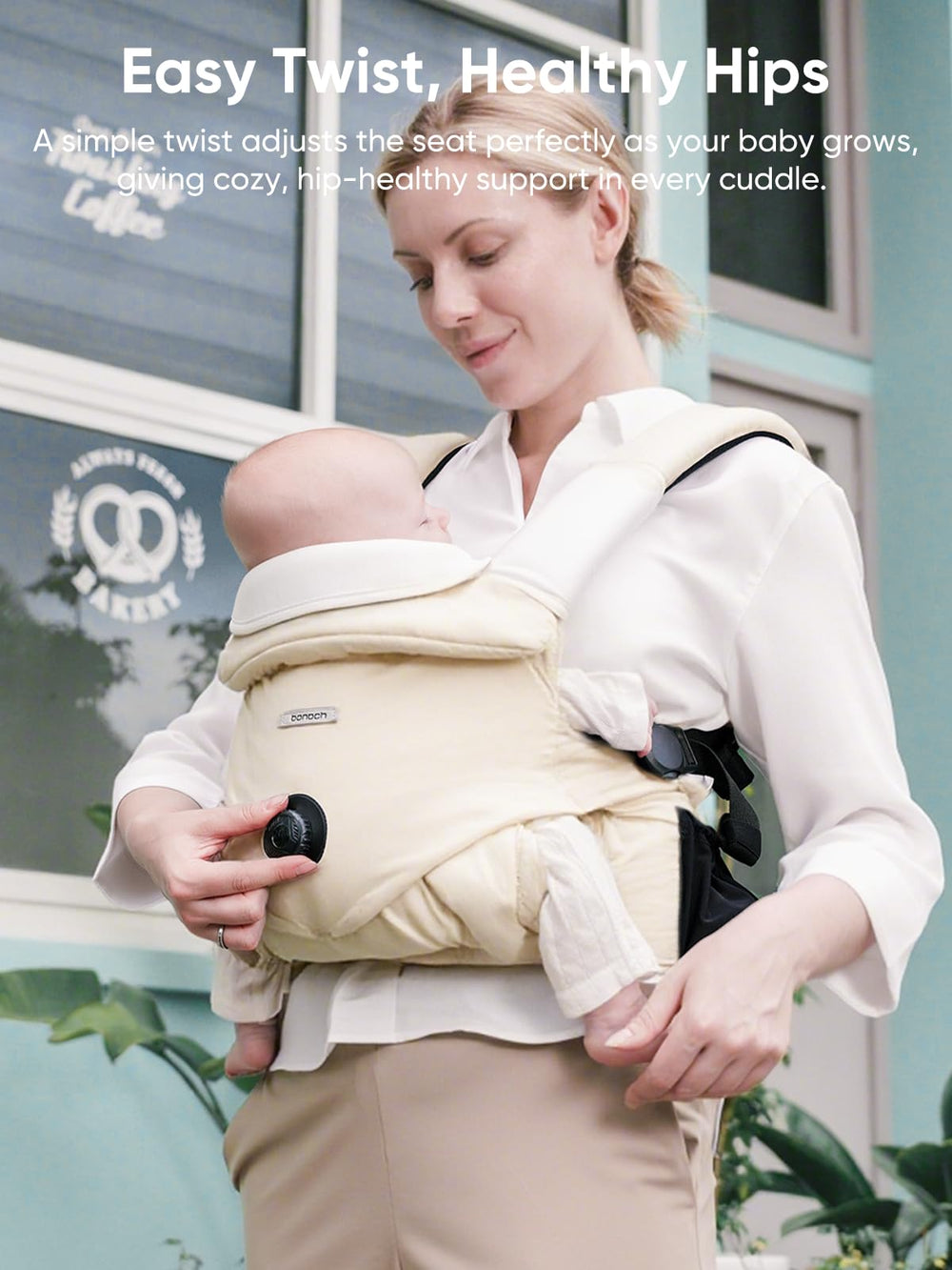 bonoch baby carrier worn from newborn to toddler supports growing weight up to 44 pounds