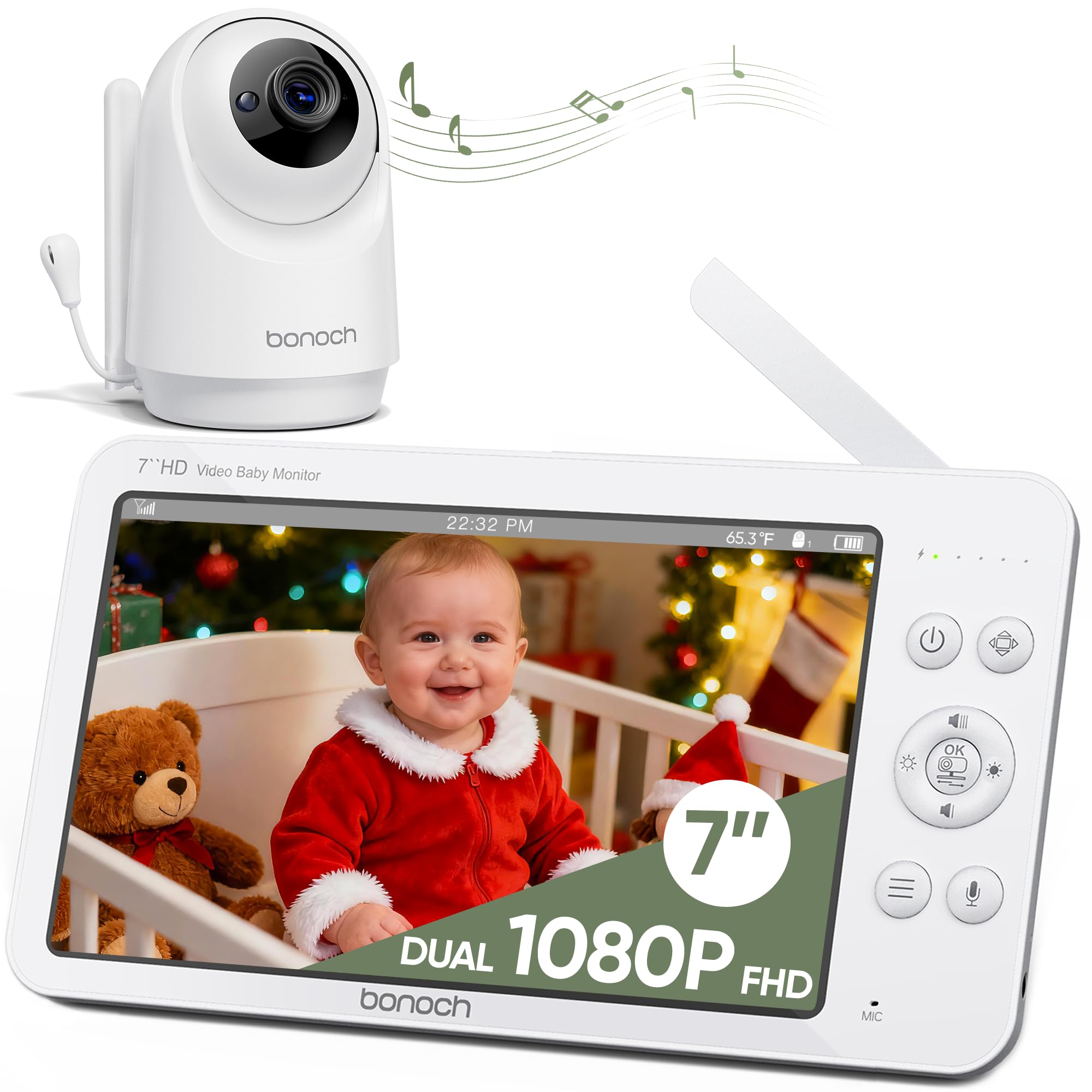 bonoch 7-inch monitor with 1080p clarity for detailed baby viewing.