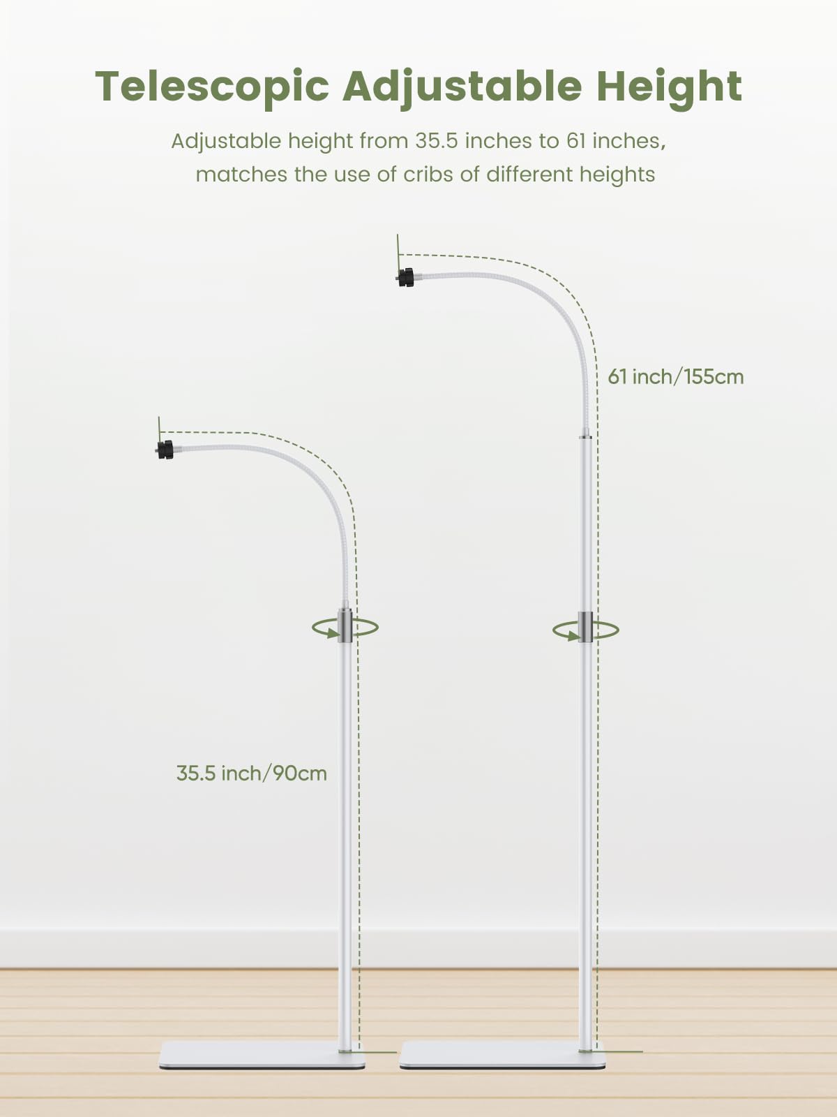 bonoch height adjustment helps set 35.5 to 61 inches for different beds.