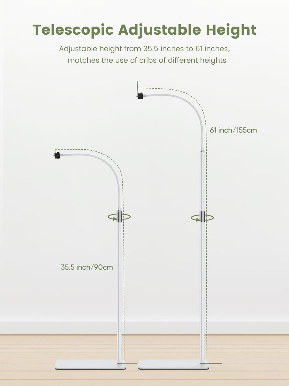 bonoch height adjustment helps set 35.5 to 61 inches for different beds.