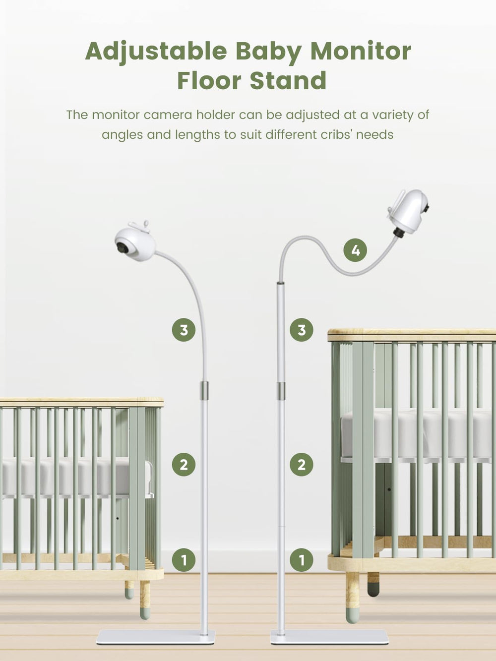 bonoch baby monitor floor stand twist arm enables flexible positioning for better view.