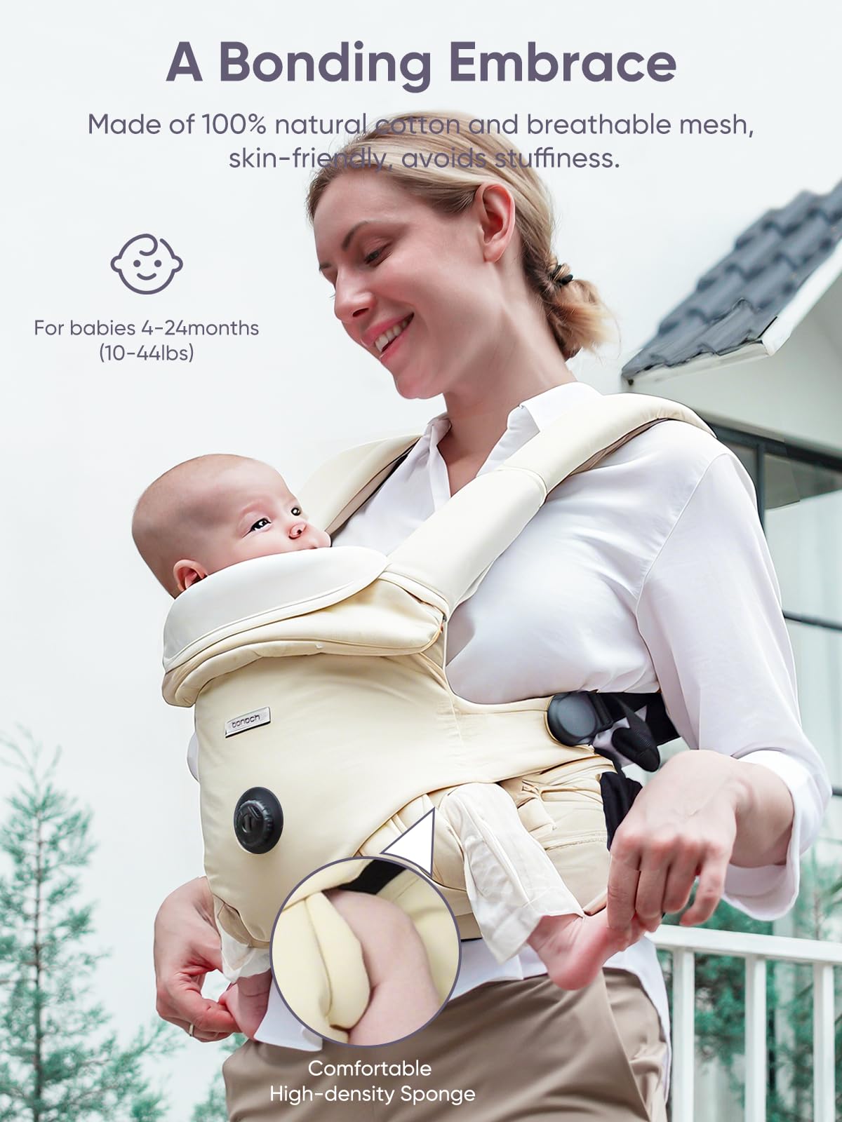 bonoch ergonomic tri-point support with wide belt and reduced abdominal pressure