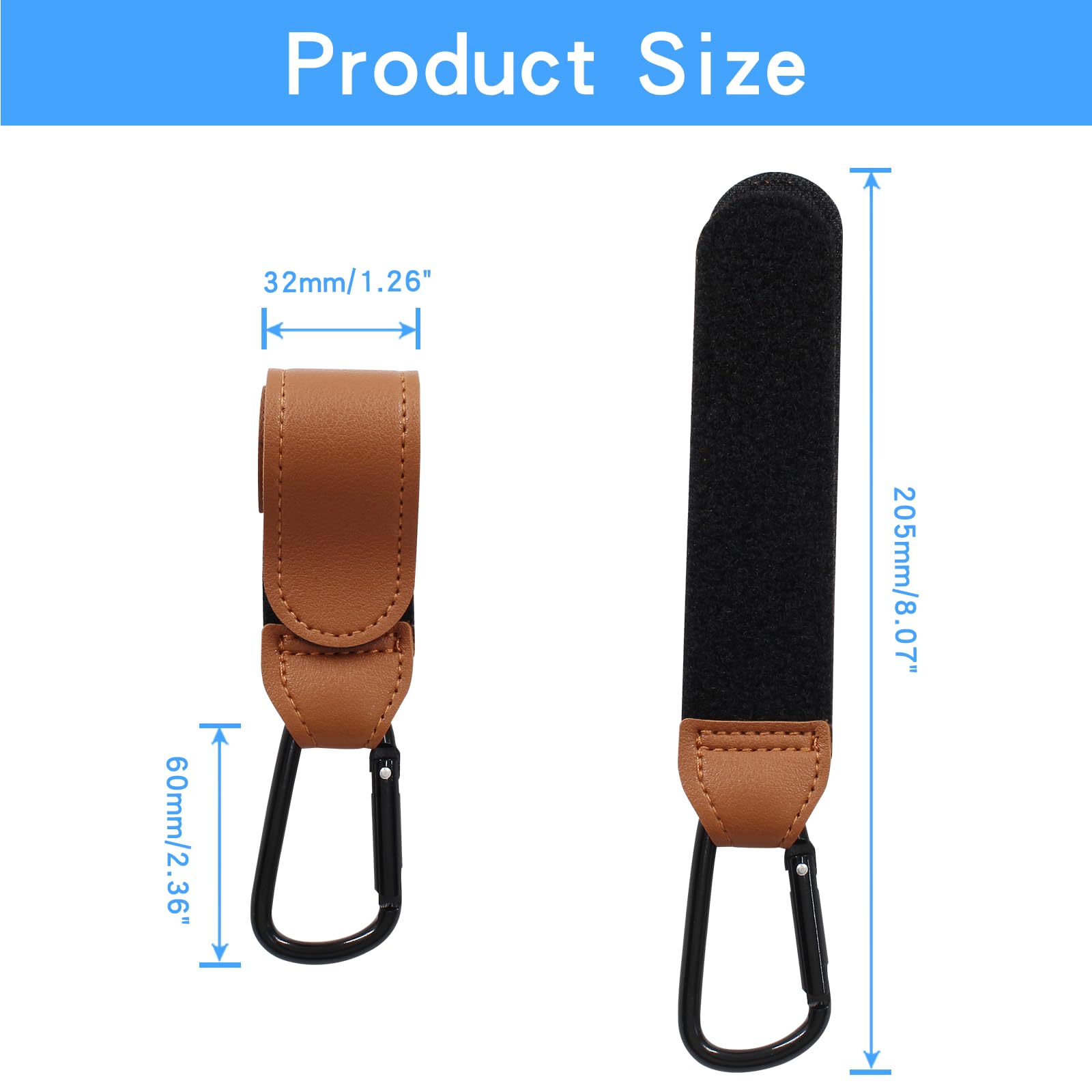 Bonsicoky stroller hooks closeup leather show durable faux leather and sturdy carabiner for daily use