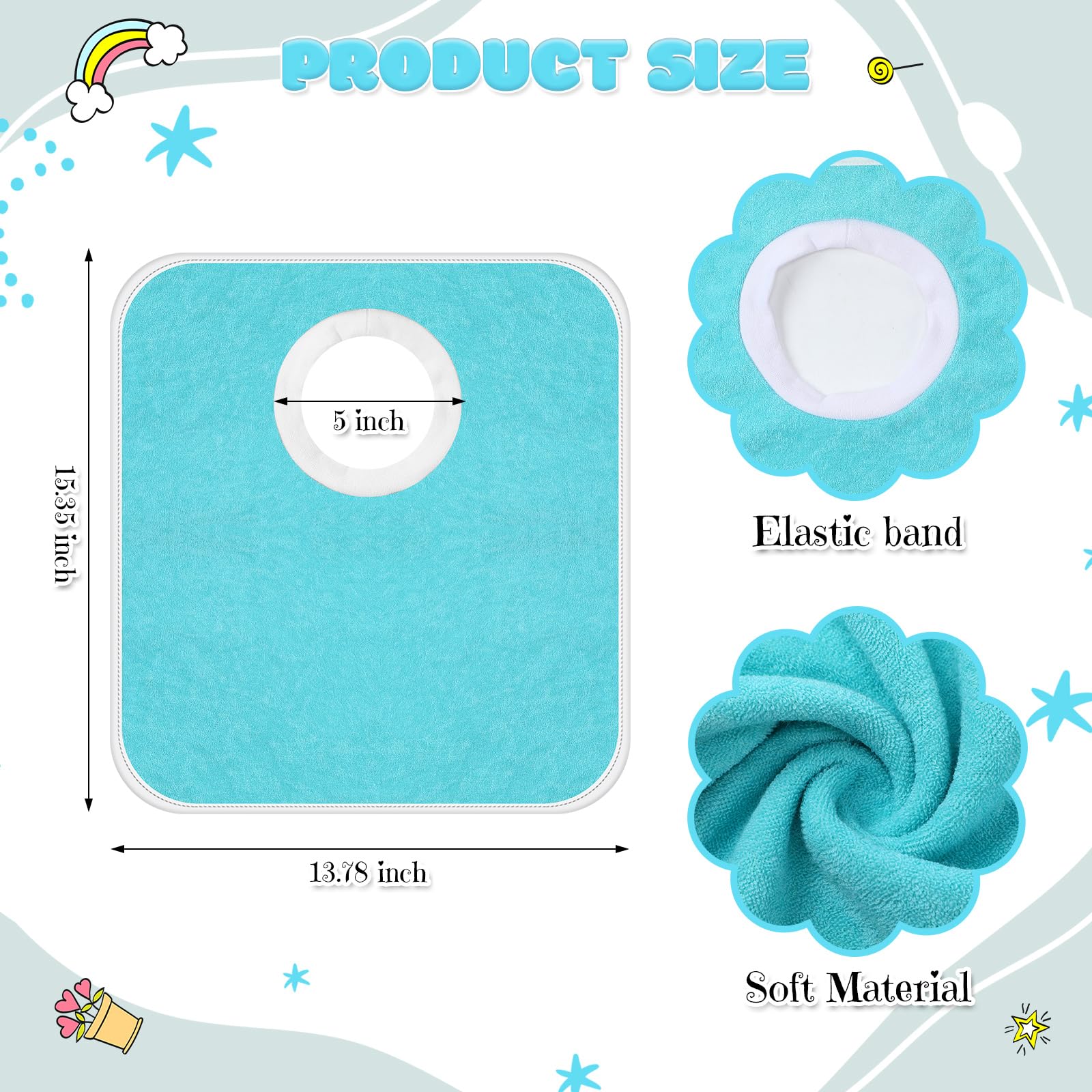 Bonuci 12-pack light blue bibs close-up highlighting absorbent terry cotton