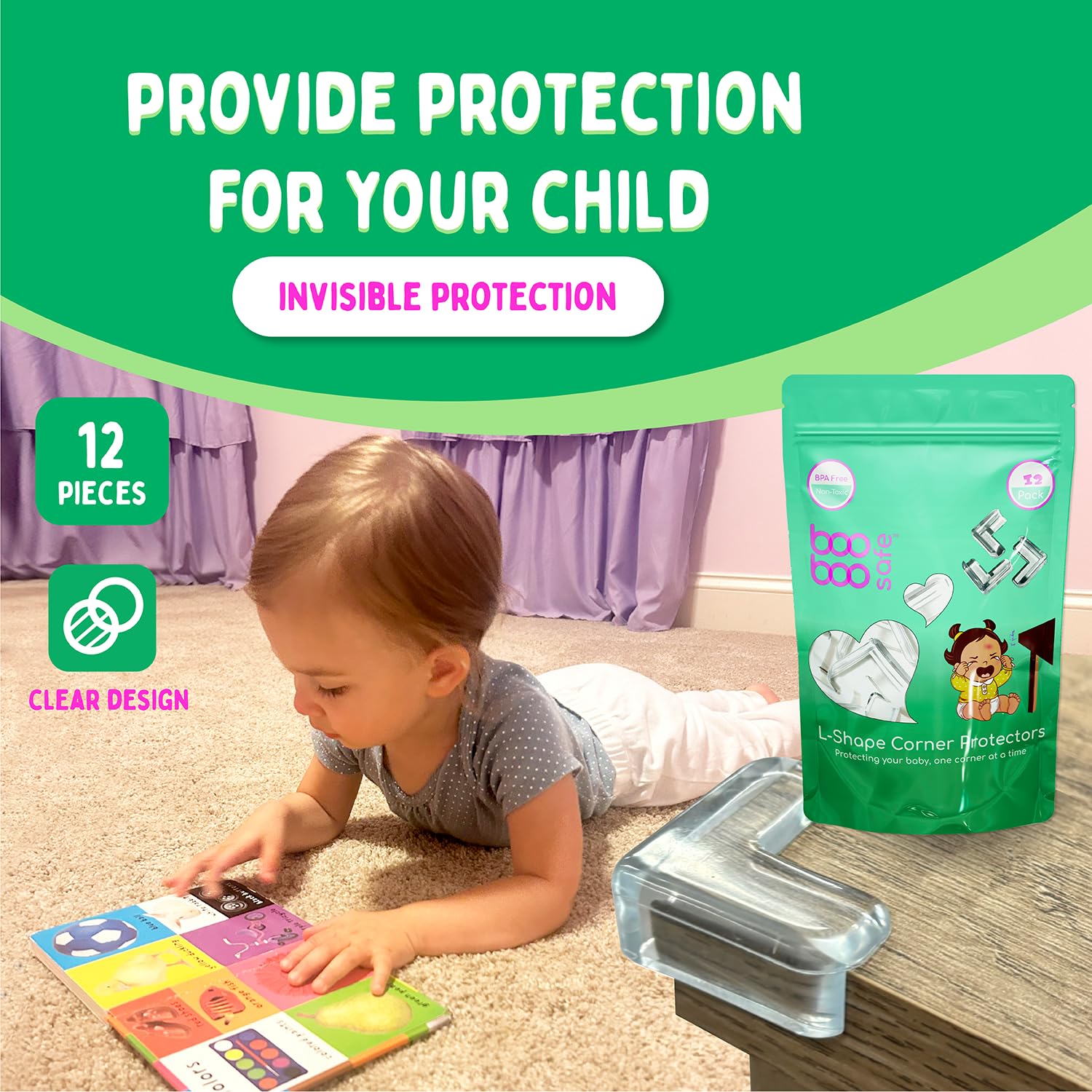 Boo Boo Safe BPA-free PP plastic edge protectors offer durable, toxin-free safety.