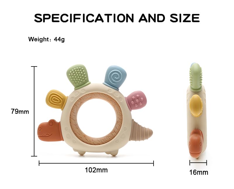 Boobaby dinosaur teether beechwood detail emphasizes natural materials