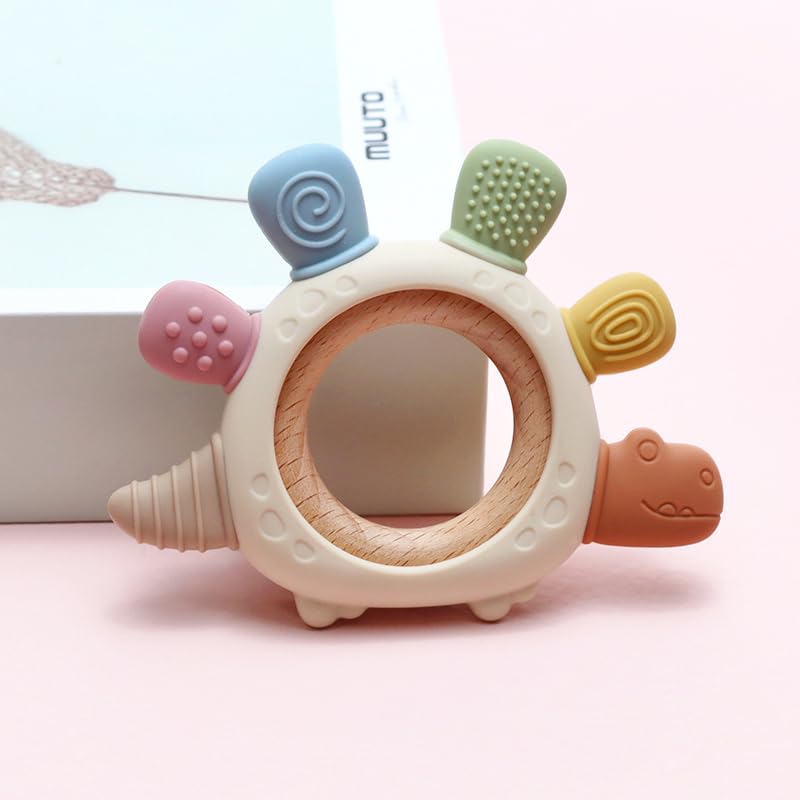 Boobaby dinosaur teether pastel colors suit modern nursery aesthetics