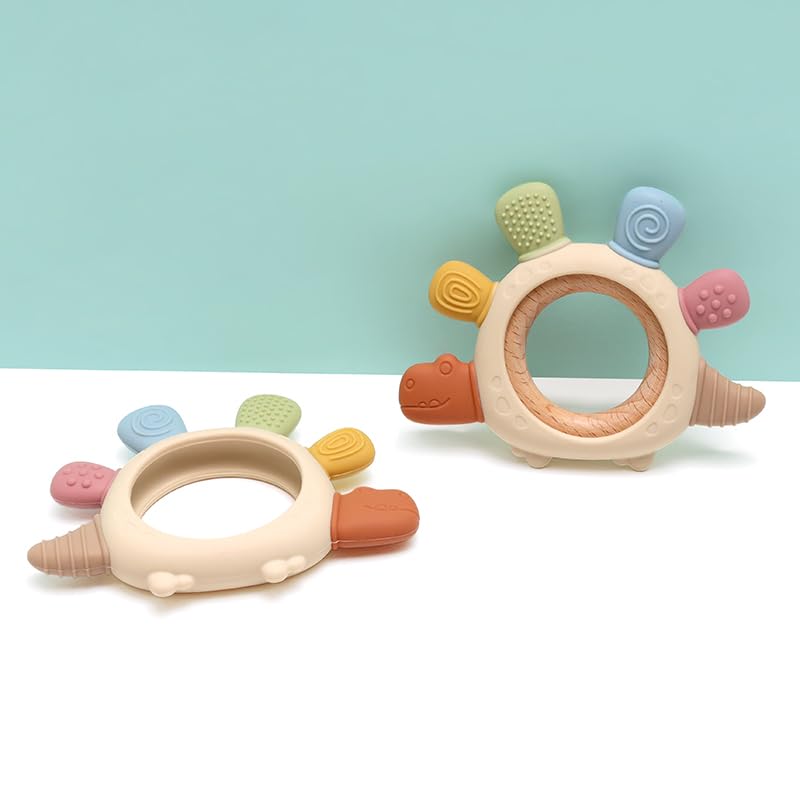 Boobaby dinosaur teether safe materials badge for parent's peace of mind