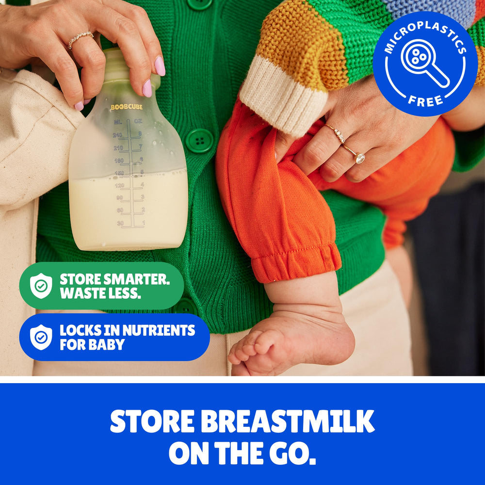 BOOBCUBE silicone canteen eco-friendly concept image underscores sustainable, reusable milk storage.