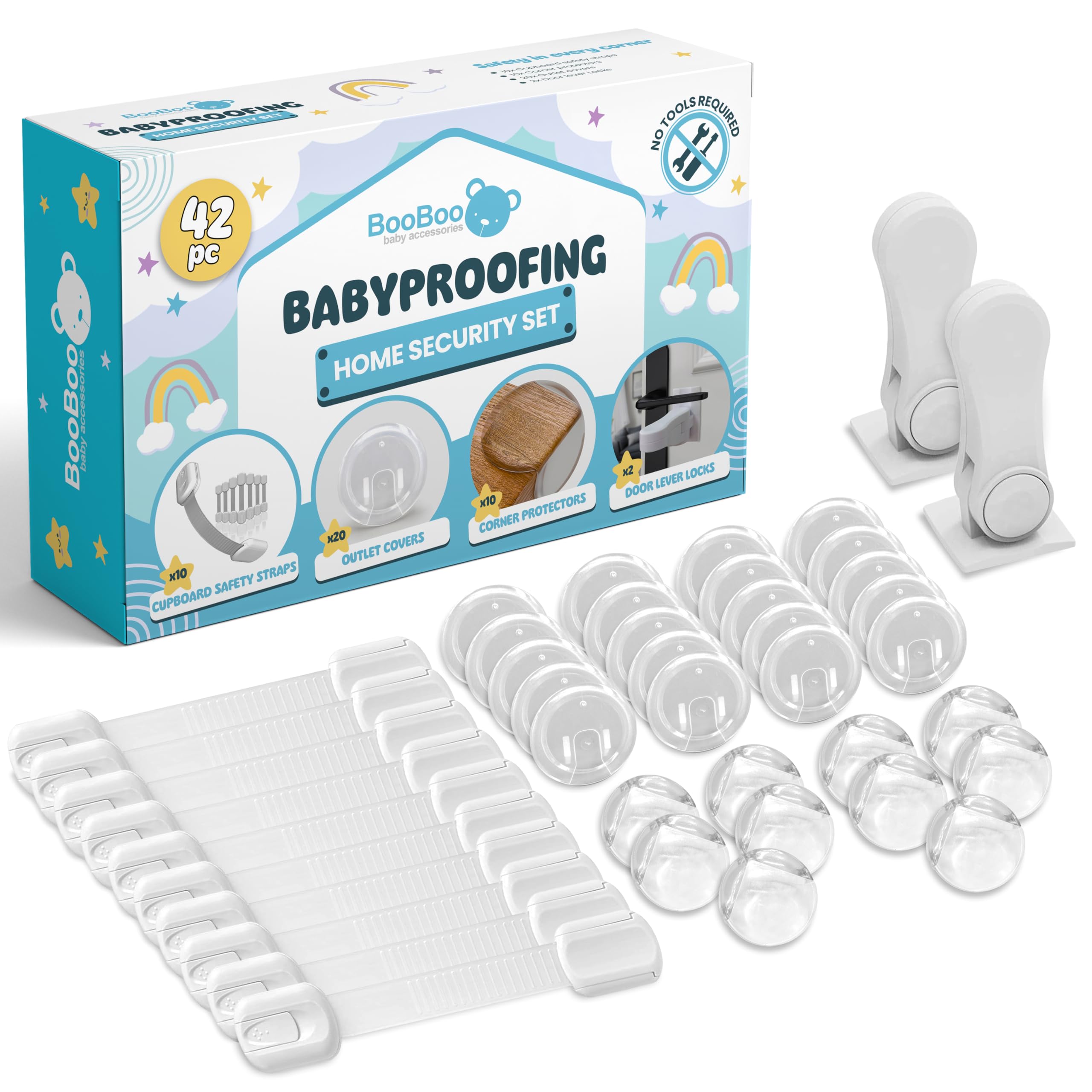 BooBoo Baby 42-pack kit overview shows a complete childproofing solution for home safety.