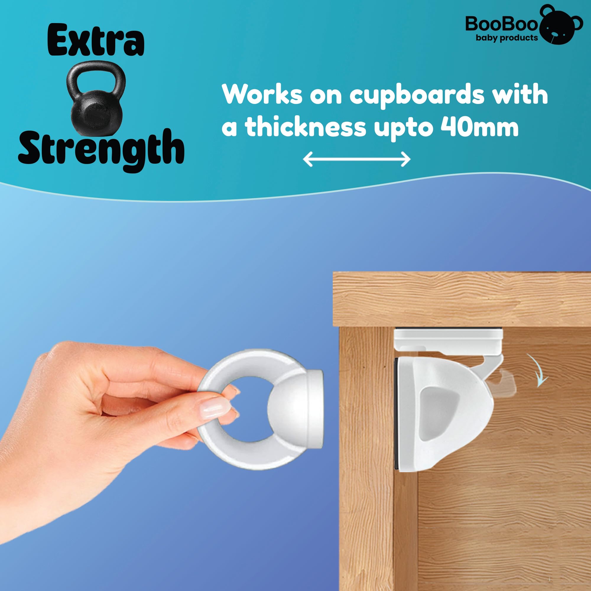 Booboobaby magnet-closeup shows strong keys for secure cupboards.