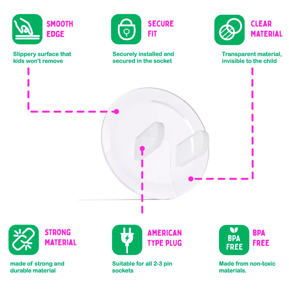 Boo Boo Safe universal-fit socket covers fit most outlets for versatile child-safety protection.