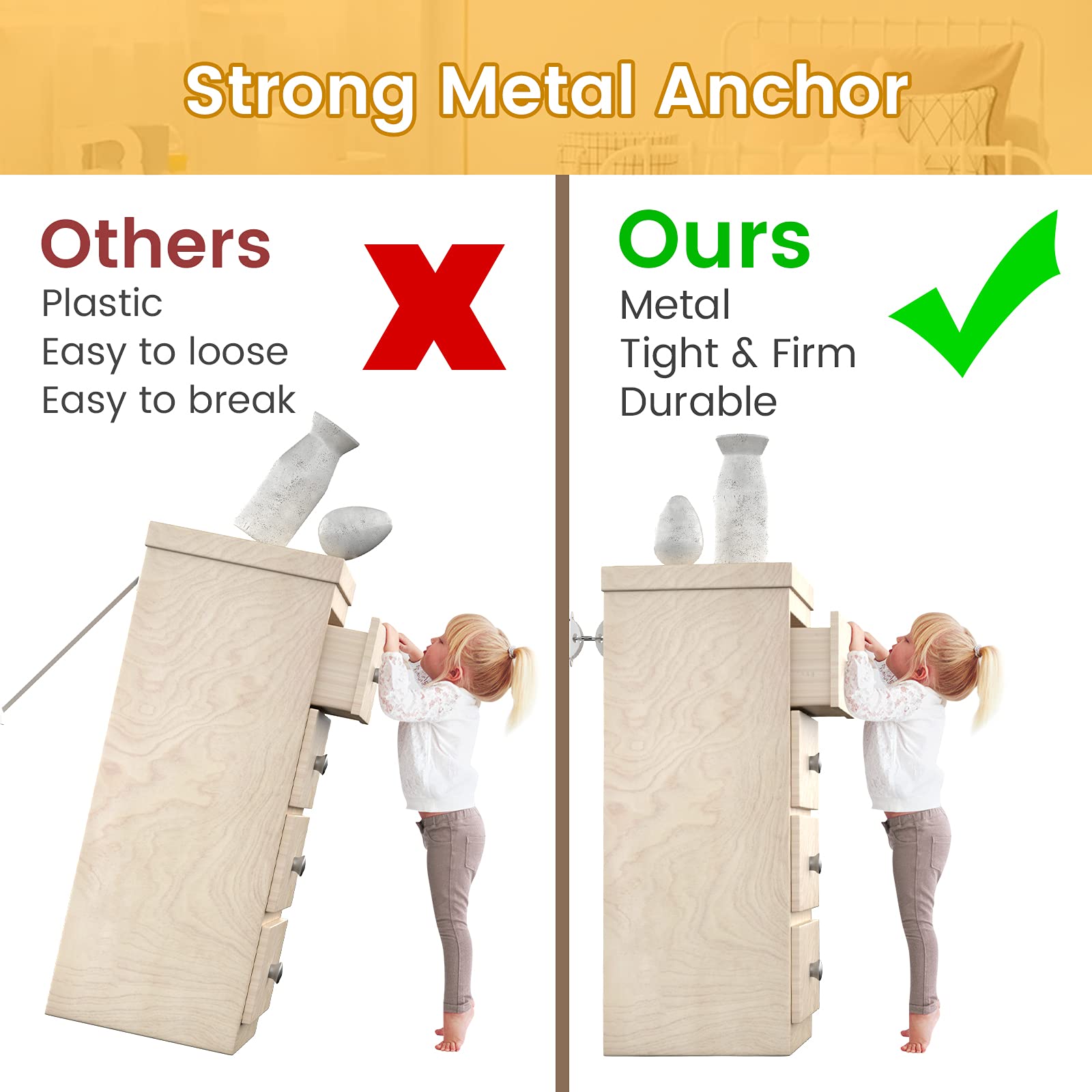 Booda Brand bookshelf anchoring keeps heavy items from tipping for child safety.
