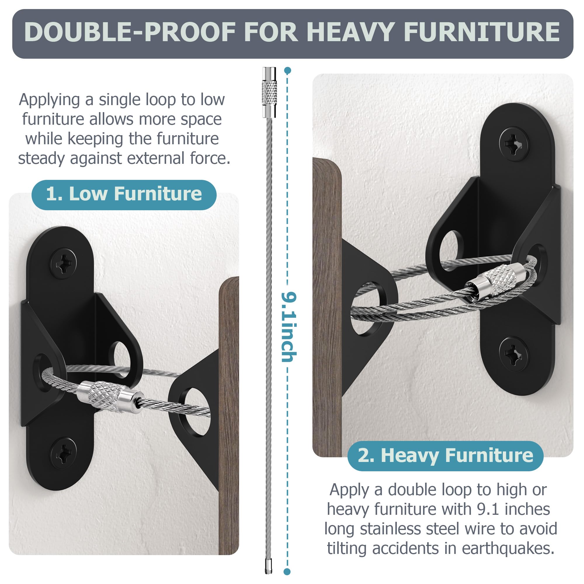Booda Brand cabinet and bookshelf anchors stabilize tall furniture in busy rooms.