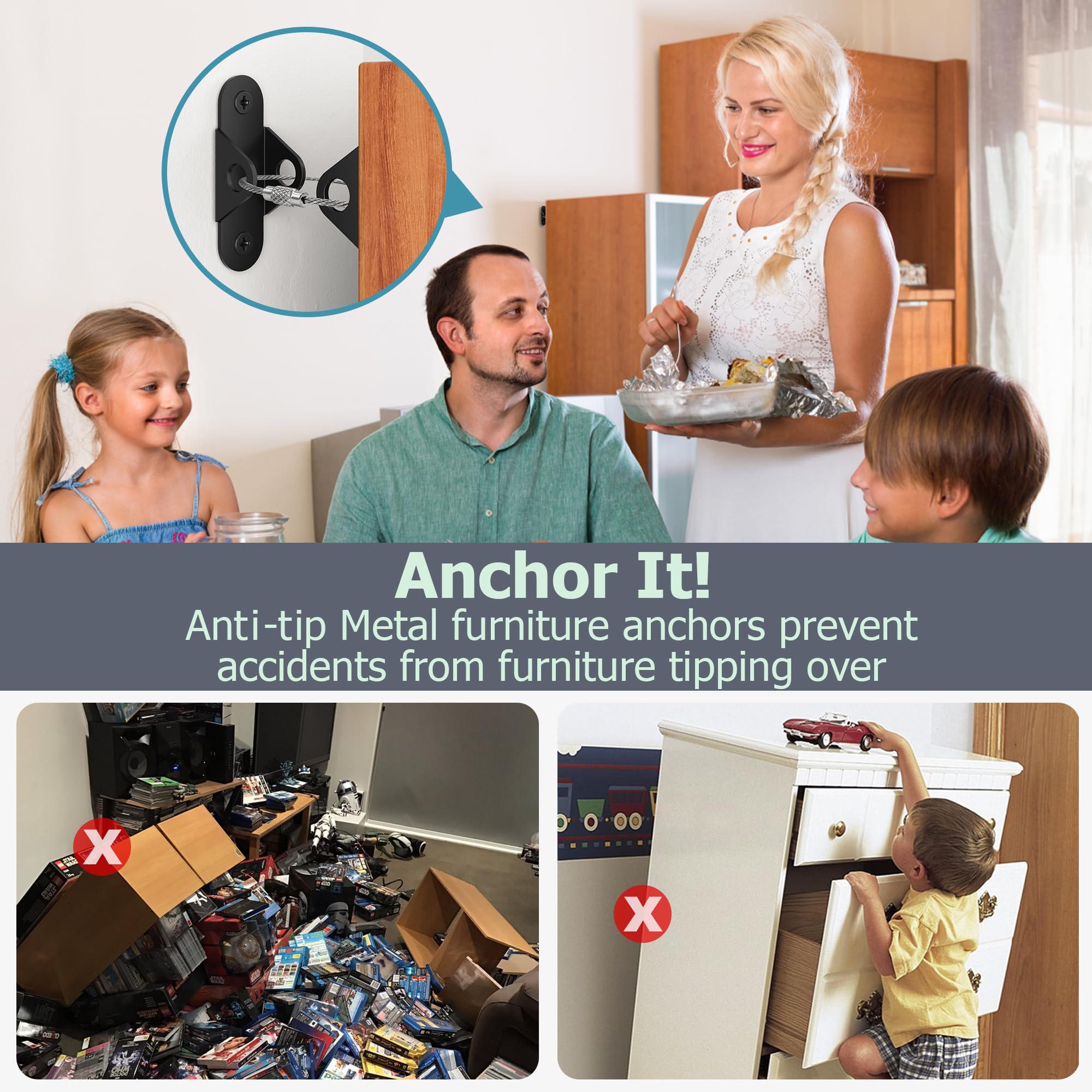 Booda Brand heavy-duty stainless anchors prevent tip-overs during playful moments.