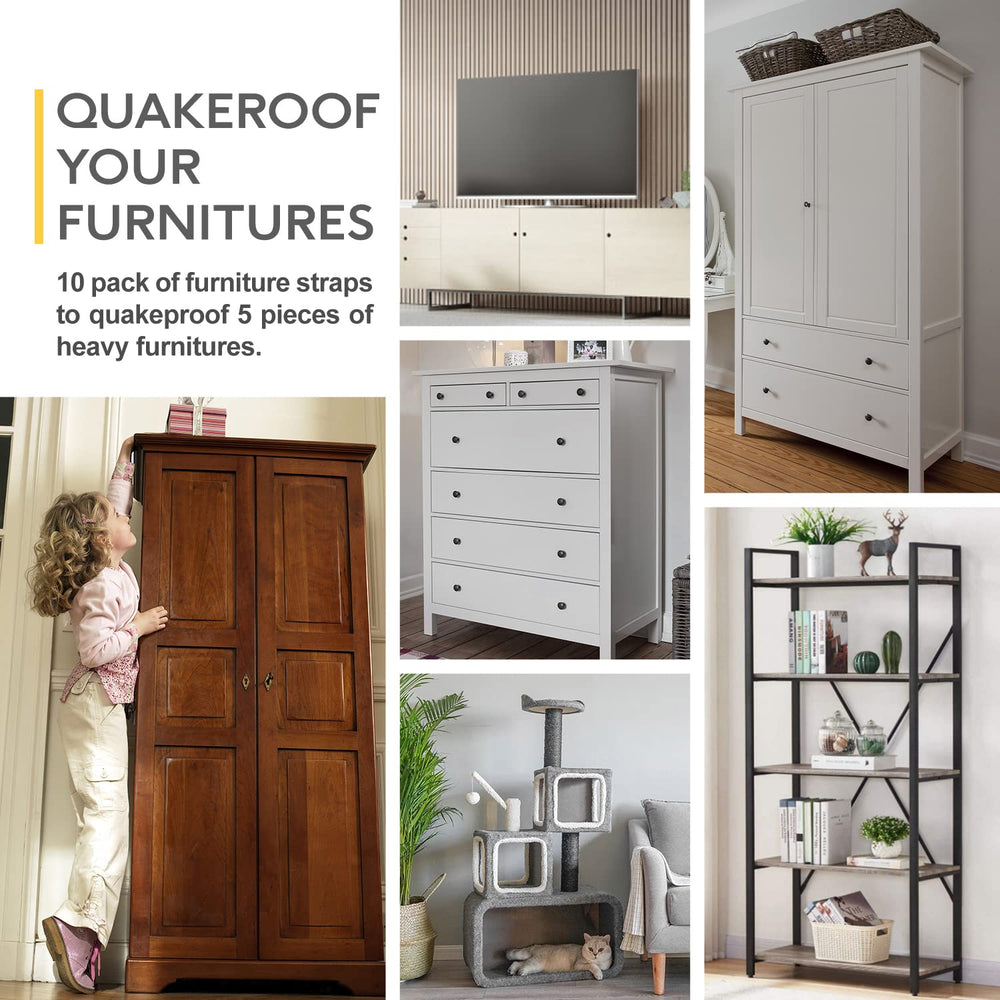 Booda Brand anchors in use securing tall furniture for safety.