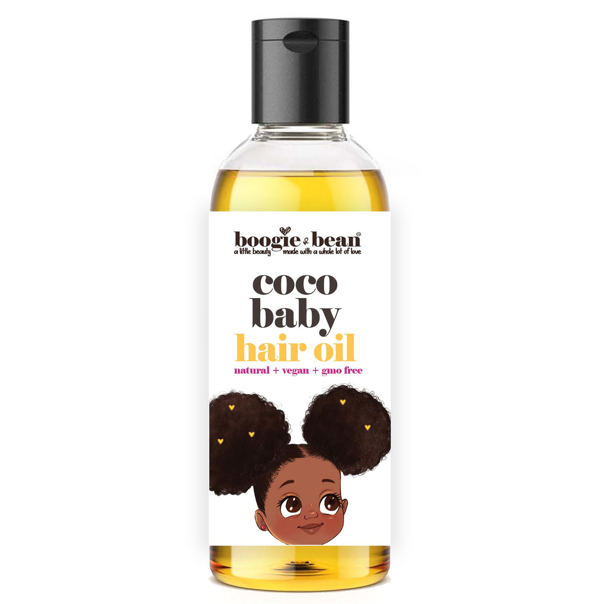 Boogie and Bean Coco Baby Hair Oil bottle—gentle scalp hydration for babies.
