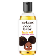 Boogie and Bean Coco Baby Hair Oil bottle—gentle scalp hydration for babies.