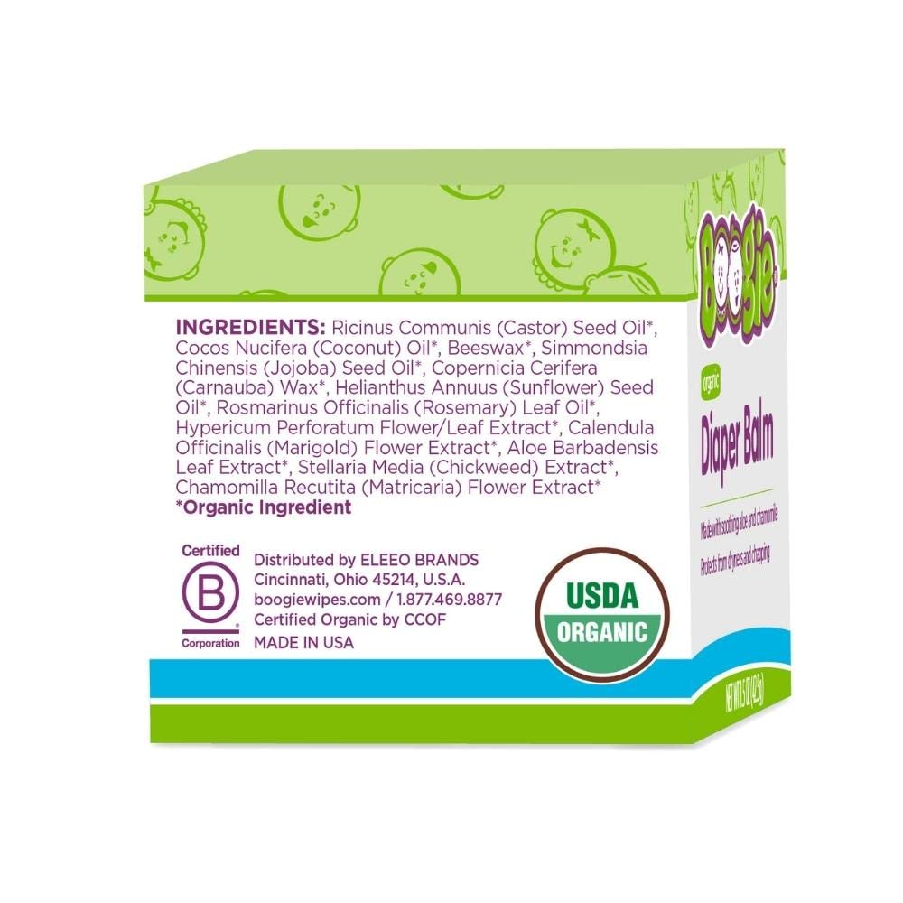 Boogie Diaper Balm packaging close-up highlighting brand and natural ingredients