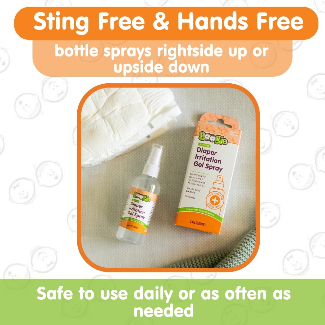 Boogie Hypochlorous spray demonstrates rightside-up or upside-down use for flexible application.