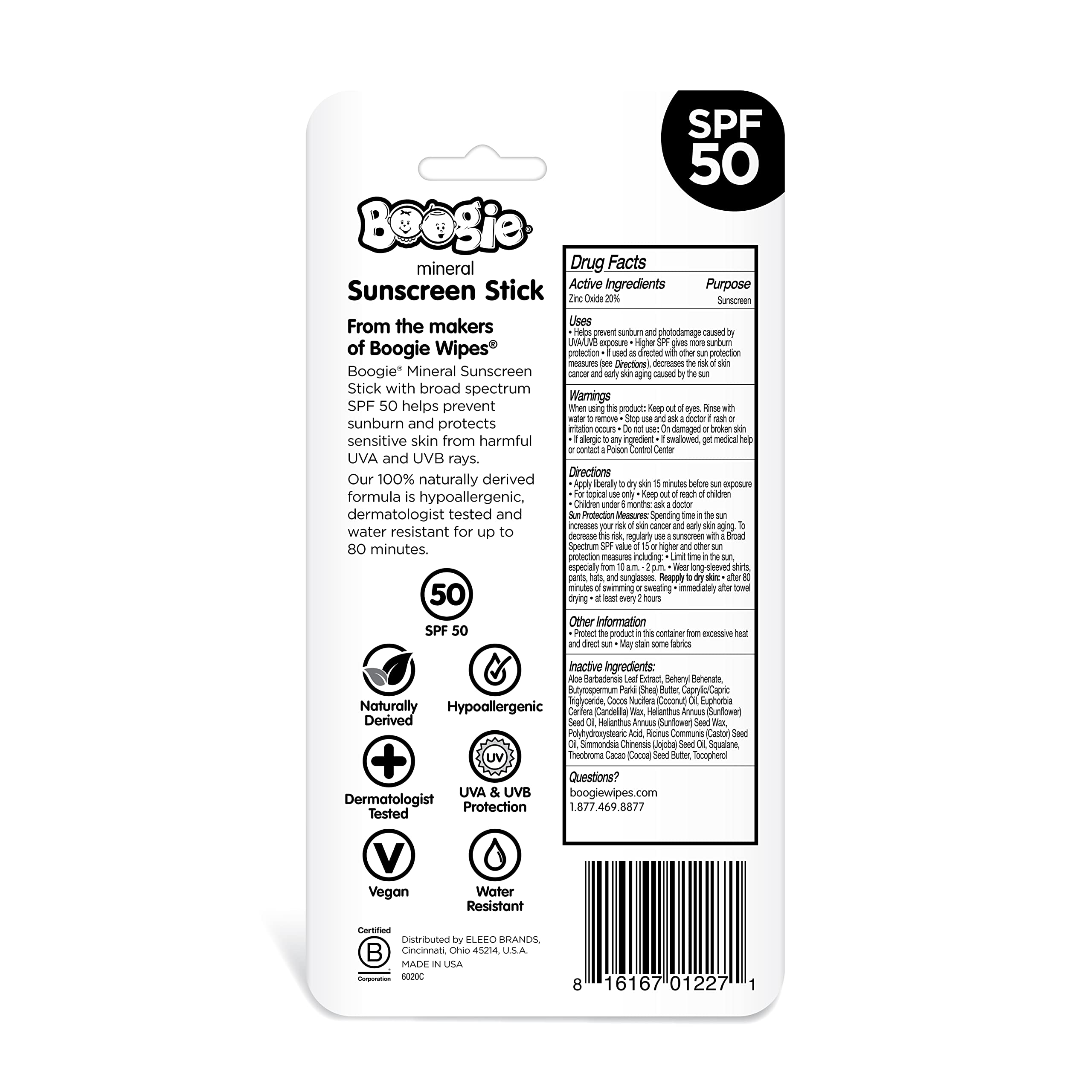 Boogie Mineral Sunscreen Stick in use, SPF 50 protection for sensitive skin.