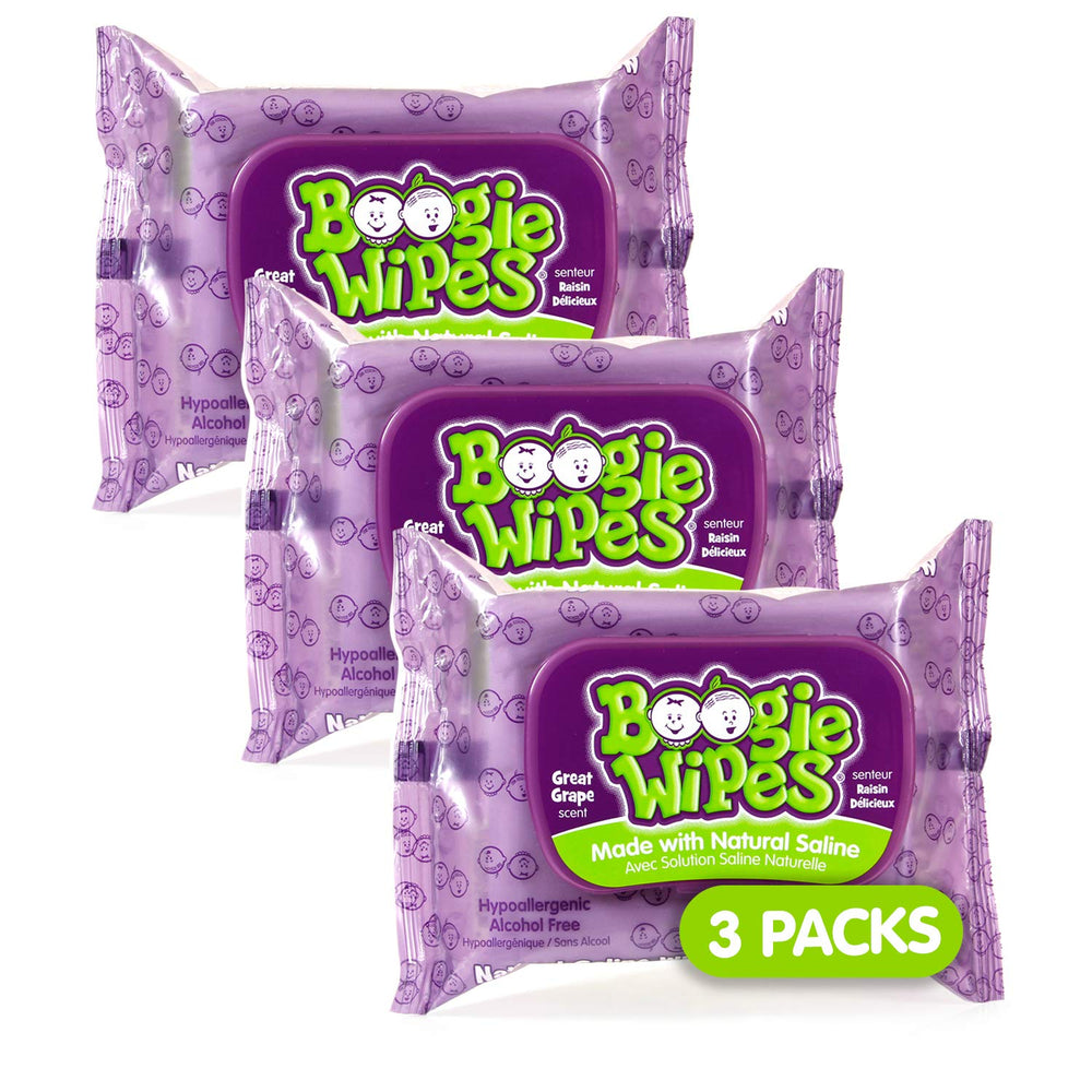 Boogie Saline Nose Wipes pack with resealable lid for quick nose cleaning
