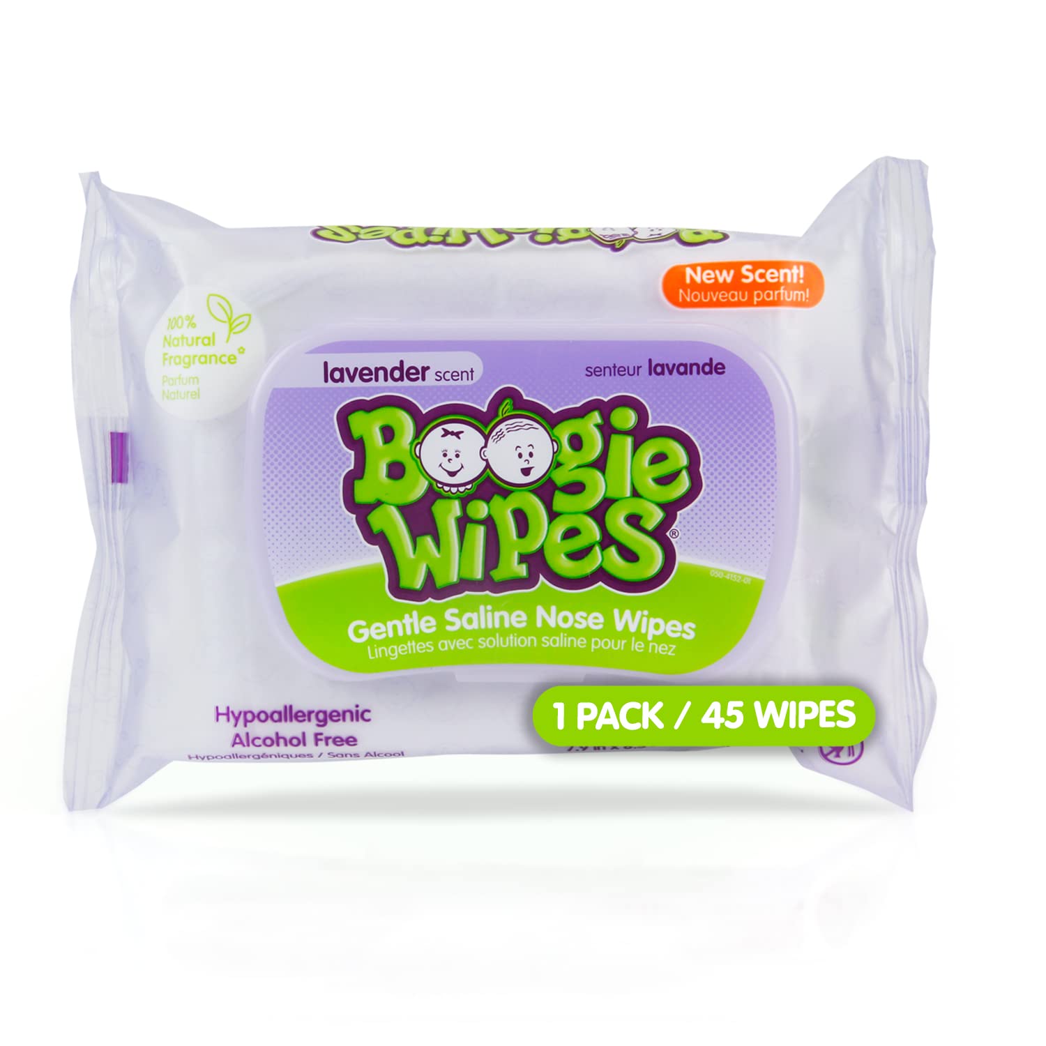 Boogie Saline Nose Wipes package with resealable lid for easy at home or travel cleanups
