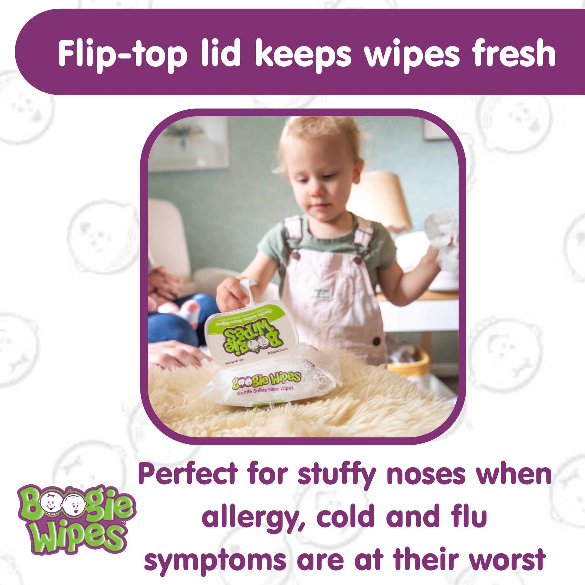 Boogie saline nose wipes reseal lid—keeps wipes fresh for on-the-go use