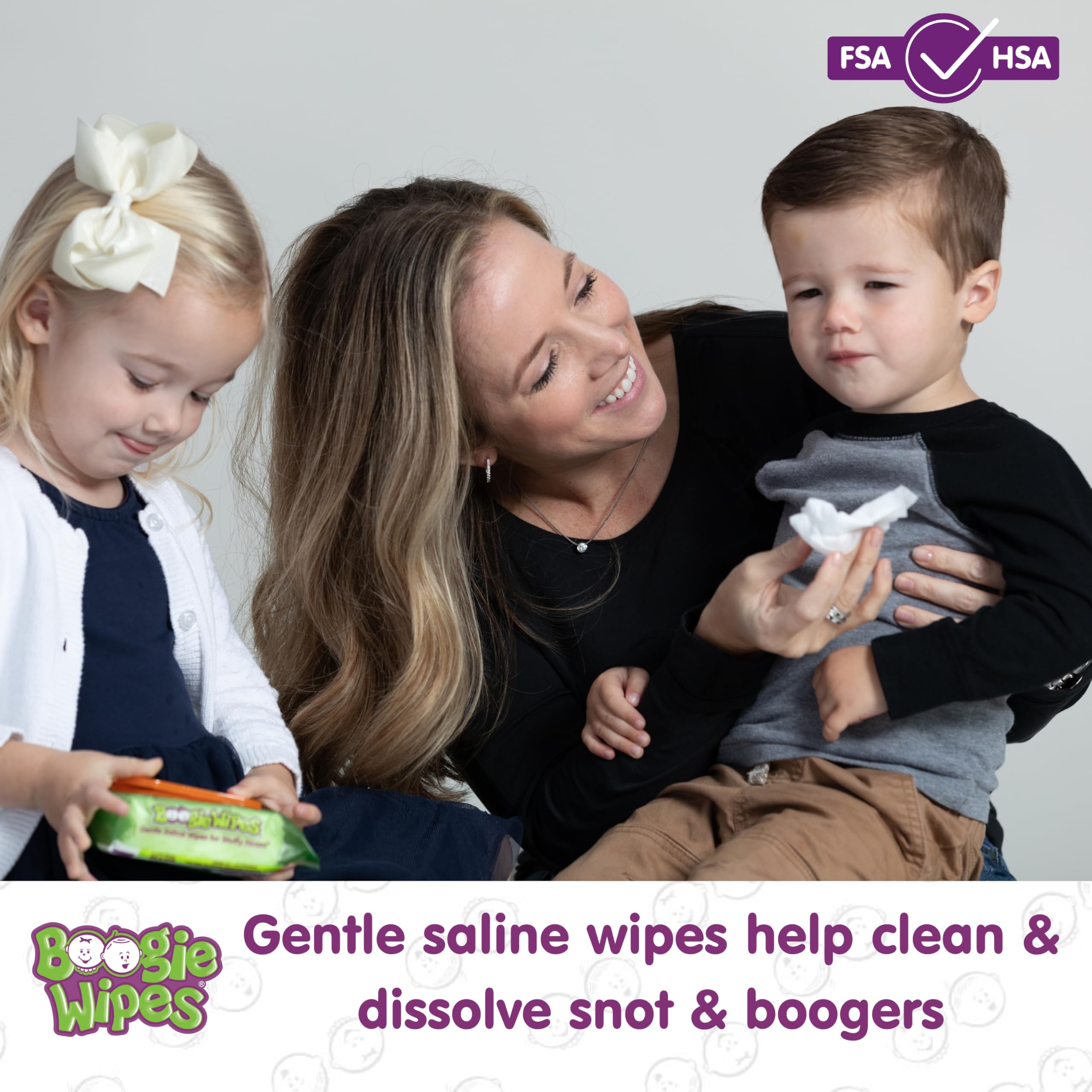 Boogie saline nose wipes texture closeup highlights soft gentle fibers for sensitive skin
