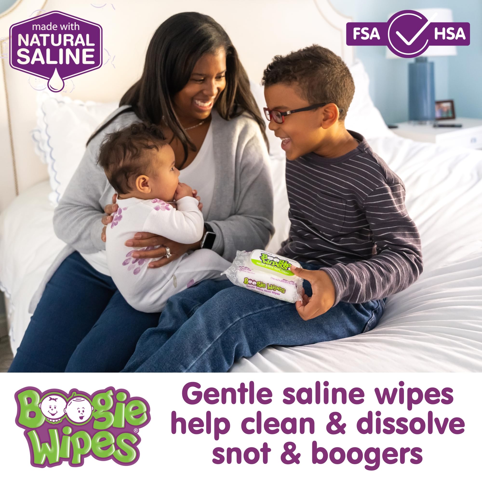 Boogie saline nose wipes wipe closeup—soft, unscented cleansing for daily use