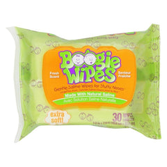 Boogie Wipes fresh-scent saline nose wipes for kids offering gentle congestion relief and skin moisture.