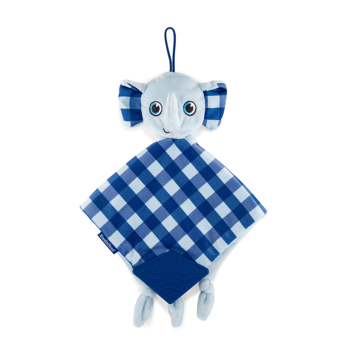 BooginHead Elephant Lovey Teether Pacifier Holder eases sore gums and calms on the go.