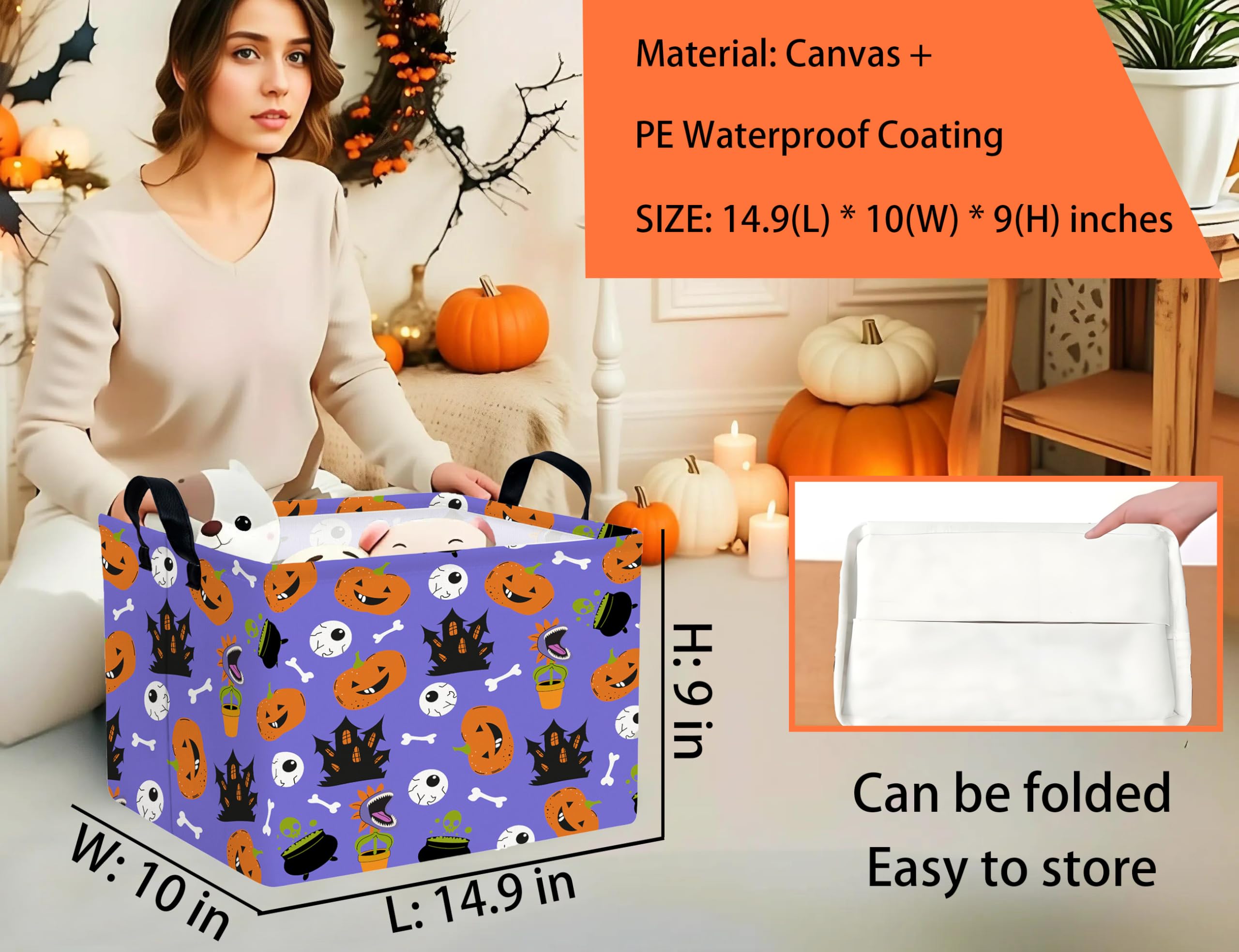 BOOHIT castle eye pumpkin decor bin adds whimsy while organizing toys