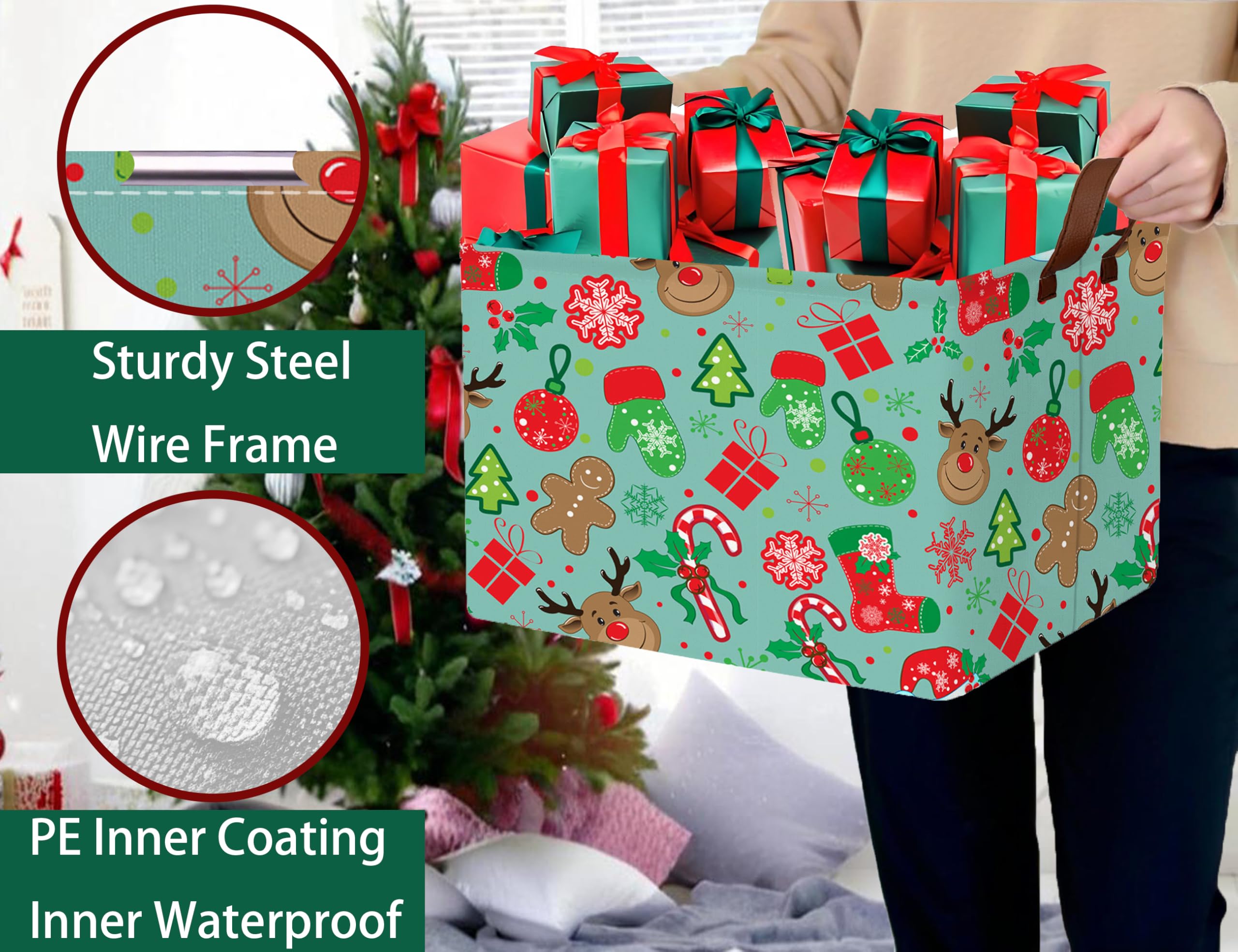 BOOHIT Christmas basket collapsed side view demonstrates space-saving design