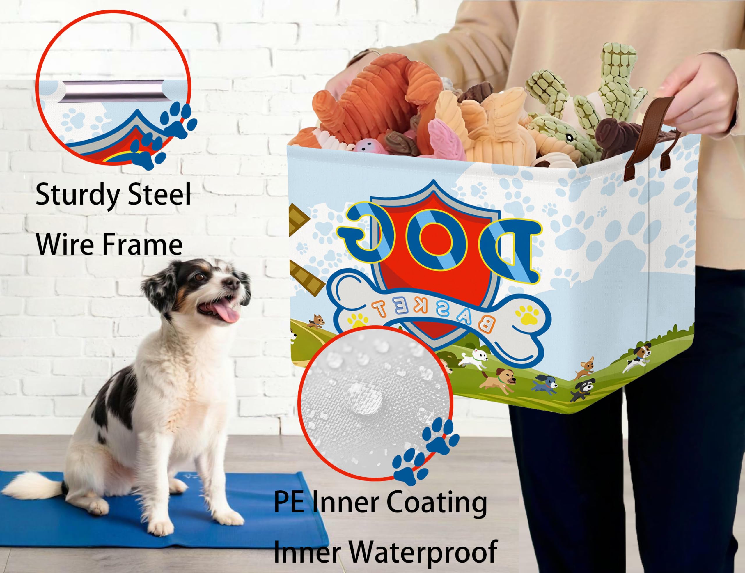 BOOHIT dog toy basket collapsible top frame design helps save space