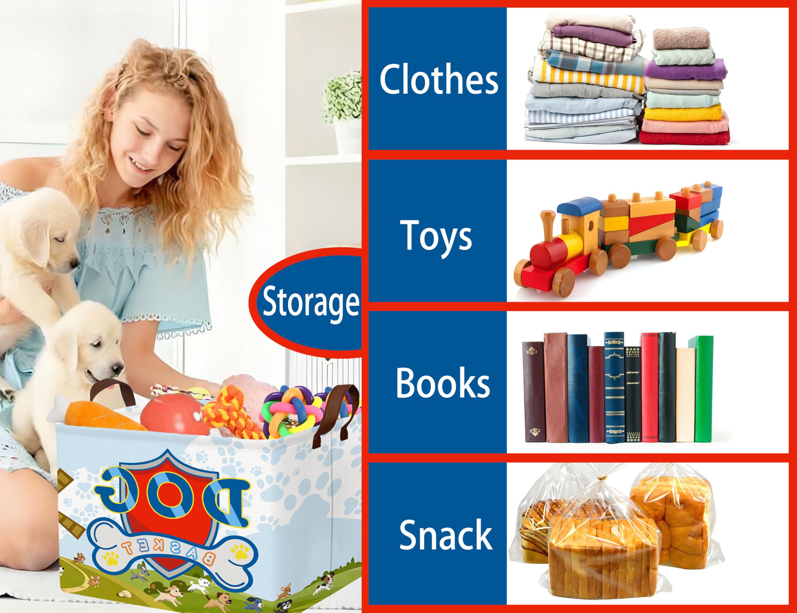 BOOHIT dog toy basket waterproof liner protects contents during daily loads