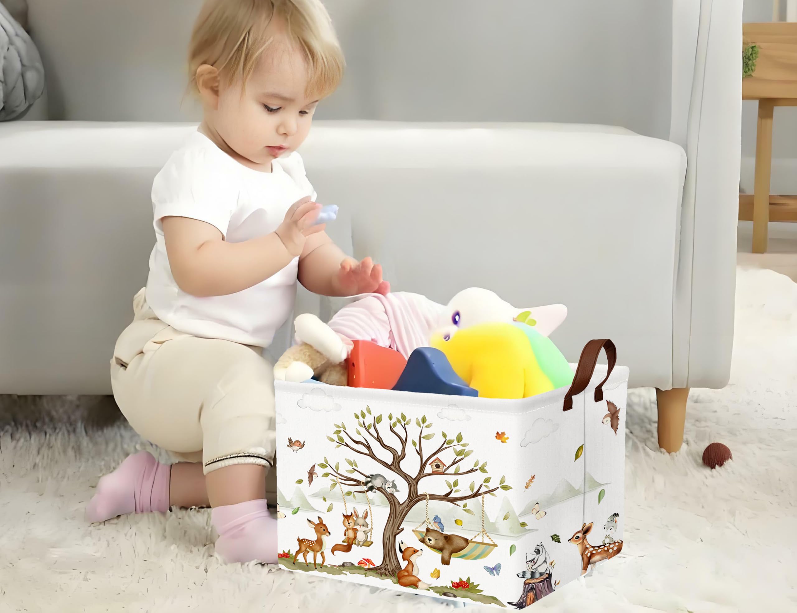 BOOHIT Forest animals print bin adds cheerful decor and storage.