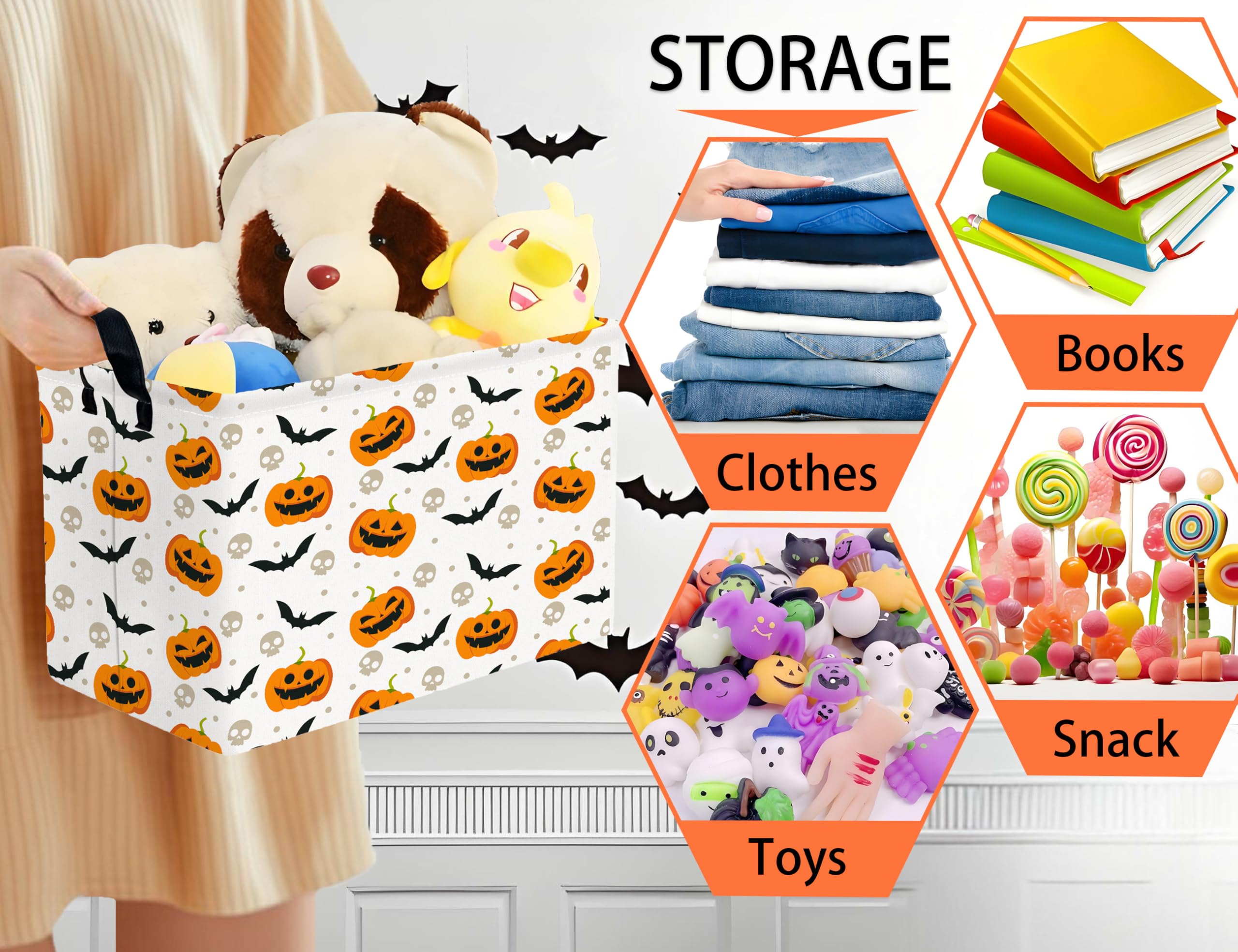 BOOHIT Halloween Boo Basket open top demonstrates easy access for treats and storage.