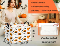BOOHIT Halloween Boo Basket side view shows durable canvas and sturdy handles for easy carry.